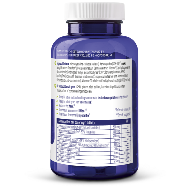 Homme con Ashwagandha, Fieno Greco, Shilajit e Damiana, 60 Compresse