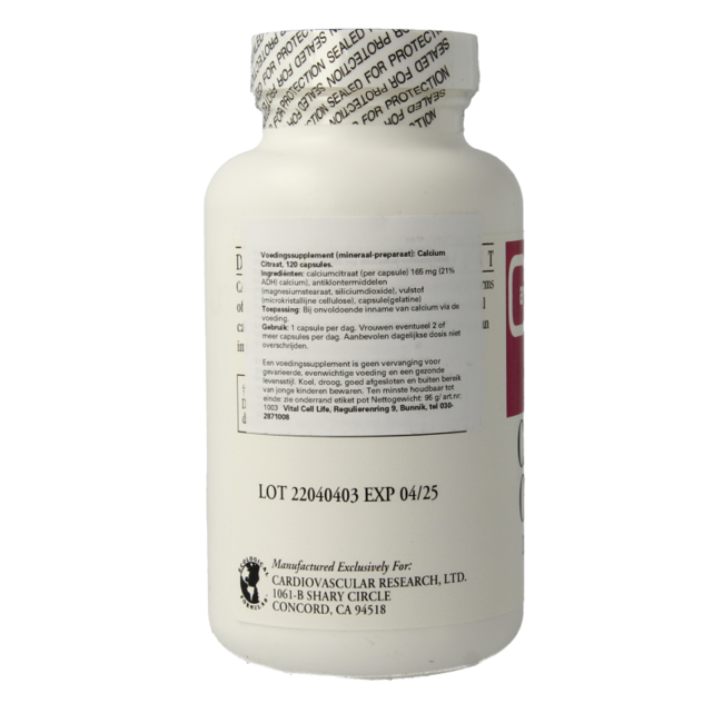 Cardio Vasc Res Citrate de calcium 165 mg 120 Gélules