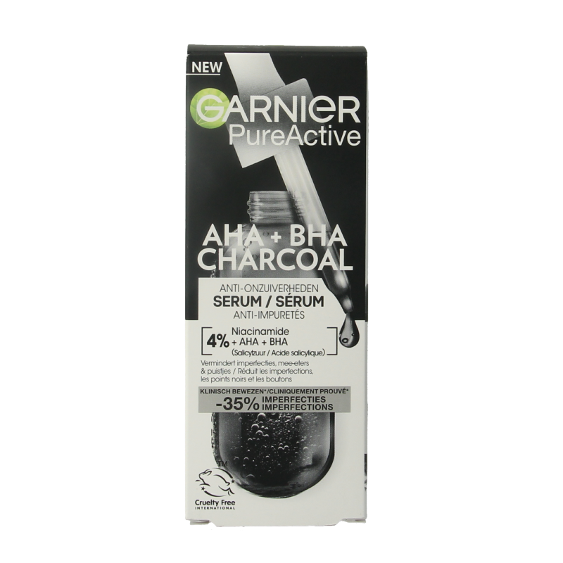 Garnier PureActive AHA + BHA charcoal serum 30 mililitros