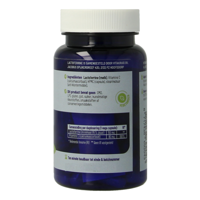 Vitakruid Lactoferrin 150 mg minimum 95% pure + Vitamin C 60 Vegetarian capsules