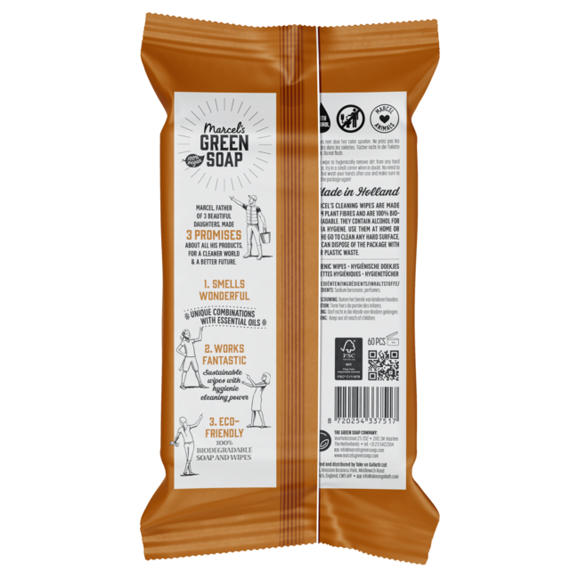 Marcel's Green Soap Cleansing wipes sandelhout & kardemom 60 Stuks