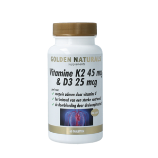 Golden Naturals Vitamine K2 45 mcg & D3 25 mcg 60 comprimés