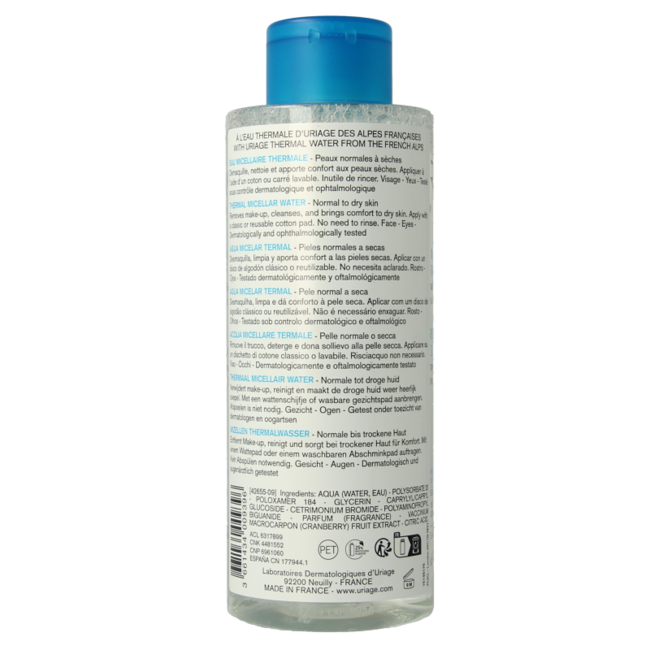 Eau micellaire thermale Uriage peaux normales à sèches 500 ml