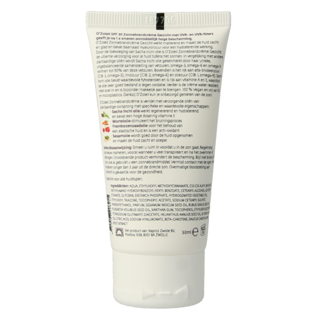 O' Zoleil Zonnebrandcreme gezicht SPF30 50 Milliliter