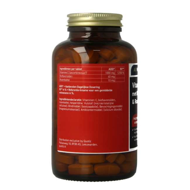 Vitamina C 1000 Tutta Naturale con Bioflavonoidi e Rosa Canina, 200 Compresse
