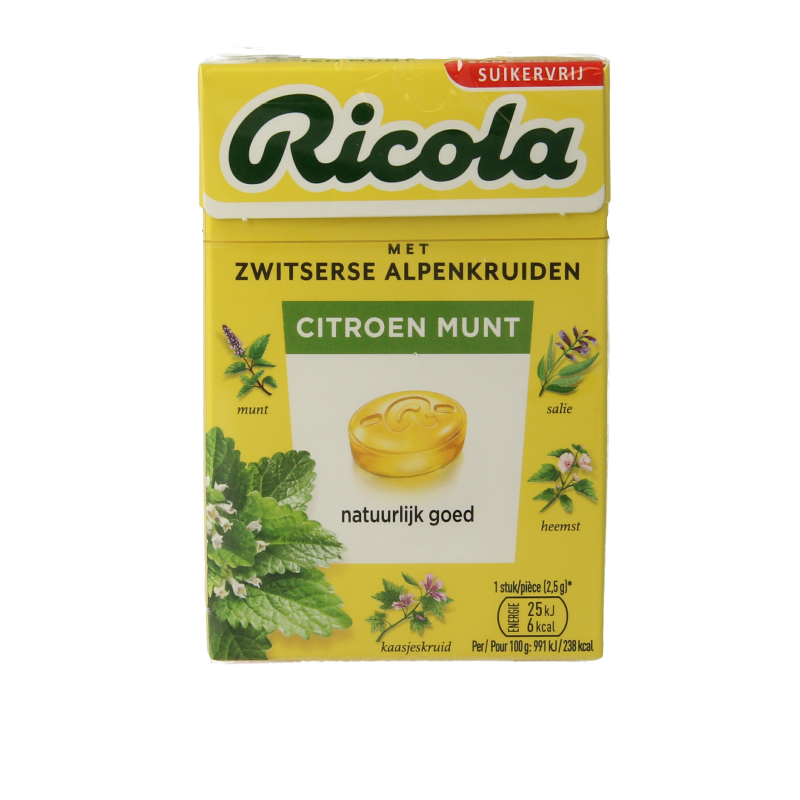 Ricola Caja de caramelos de limón y menta sin azúcar 50 gramos