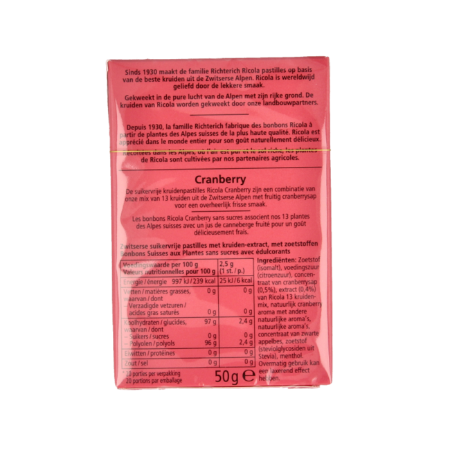 Boîte de Cranberry sans sucre 50 Grammes