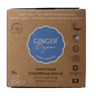 Ginger Organic Damenbinden Nacht mit Flügeln 10 Stück