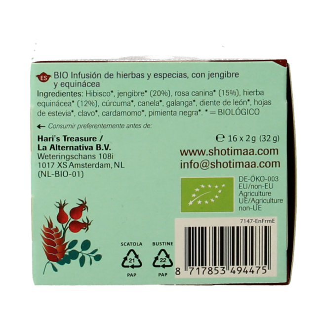 Shoti Maa Lifespring échinacée, gingembre & cynorrhodon bio 16 sachets
