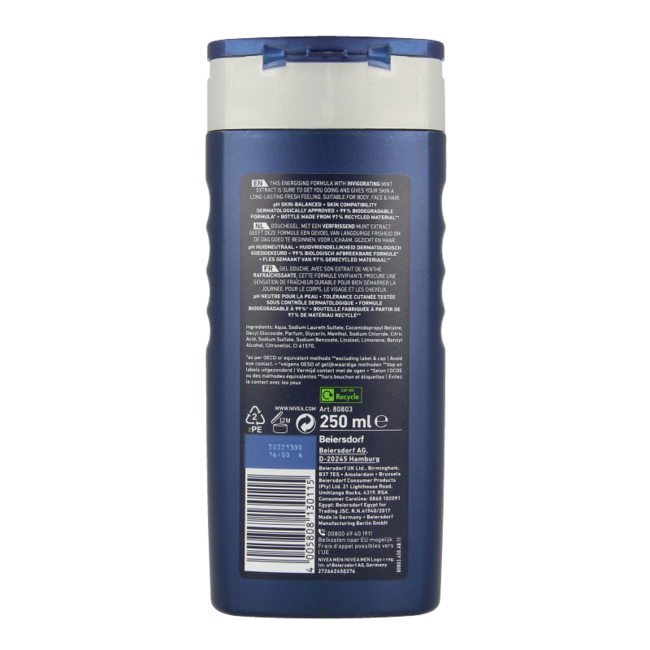 Gel de ducha para hombre Energy 250 mililitros