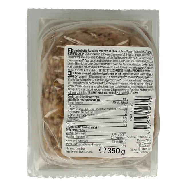 Breadless Brot glutenfrei bio 350 Gramm