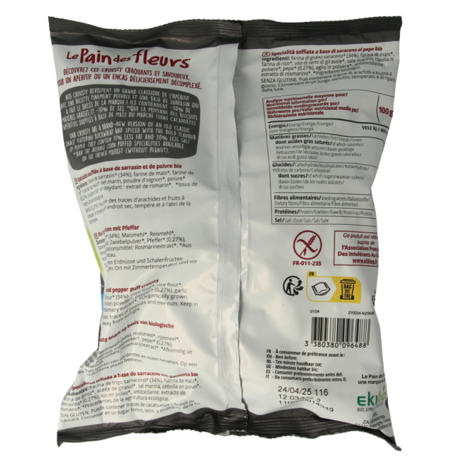 Pain Des Fleurs Crousty chips pimienta sin gluten bio 75 gramos