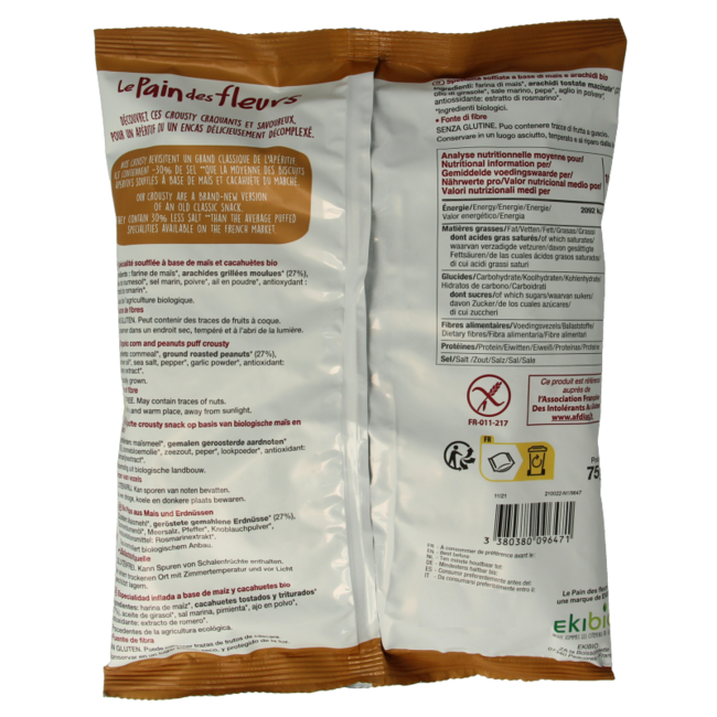 Chips de cacahuete inflados -30% sal sin gluten vegano bio 75 g