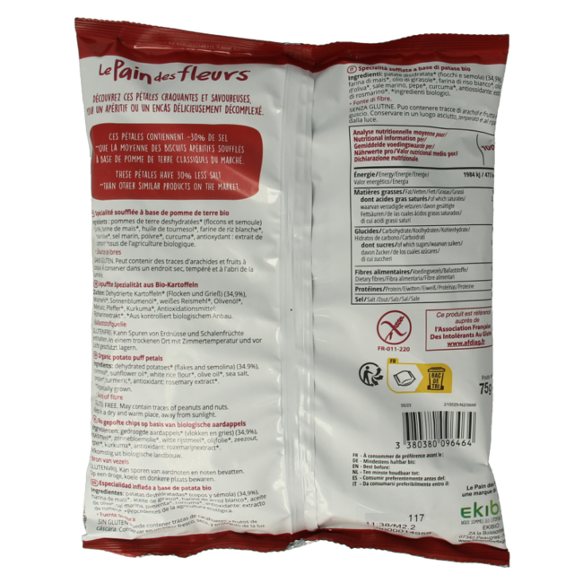 Pain Des Fleurs Chips natural -30% salt organic gluten-free vegan 75 Gram