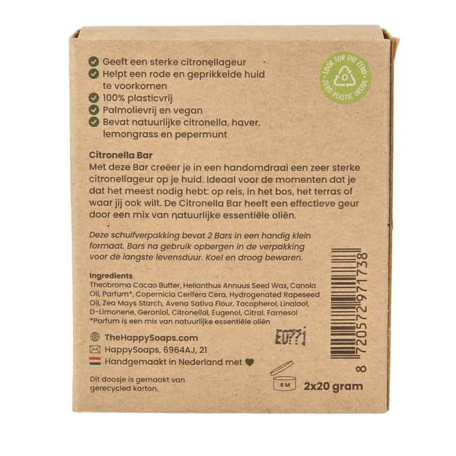 Happysoaps Anti insect bar citroen & krachtige munt 40 Gram