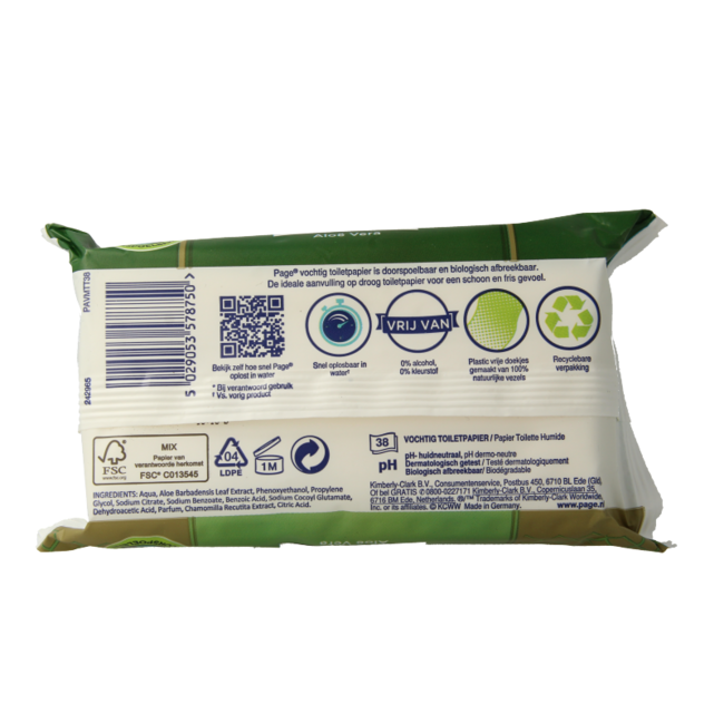 Page Moist Toilet Tissue Aloe Vera Refill 38 Sheets