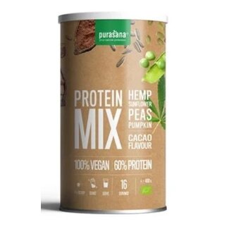 Purasana Mezcla de Proteínas Guisante Girasol Cáñamo Cacao Vegana Bio 400 Gramos