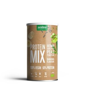 Purasana Organic vegan protein mix: pea, sunflower, hemp and banana - 400g