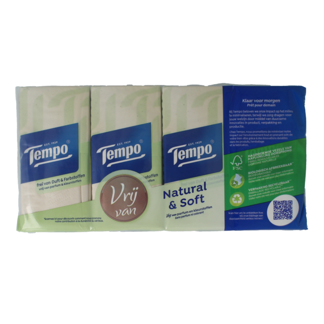 Fazzoletti Natural & Soft Tempo 8 x 9 pezzi (8 Confezioni)
