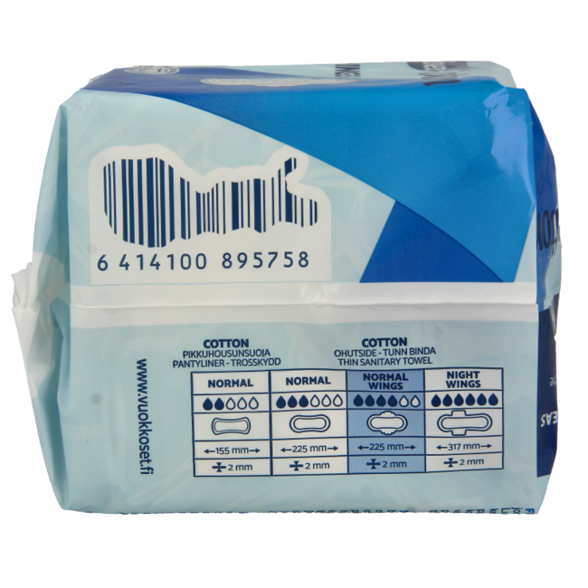 Vuokkoset Serviettes Hygiéniques Normal avec Ailes Coton Biologique 12 Pièces