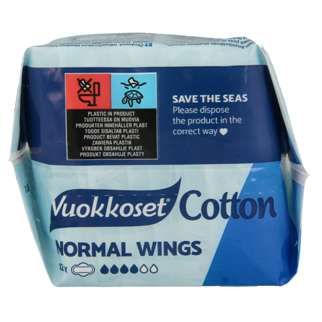 Vuokkoset Normal Wings Sanitary Pads Organic Cotton 12 Pieces