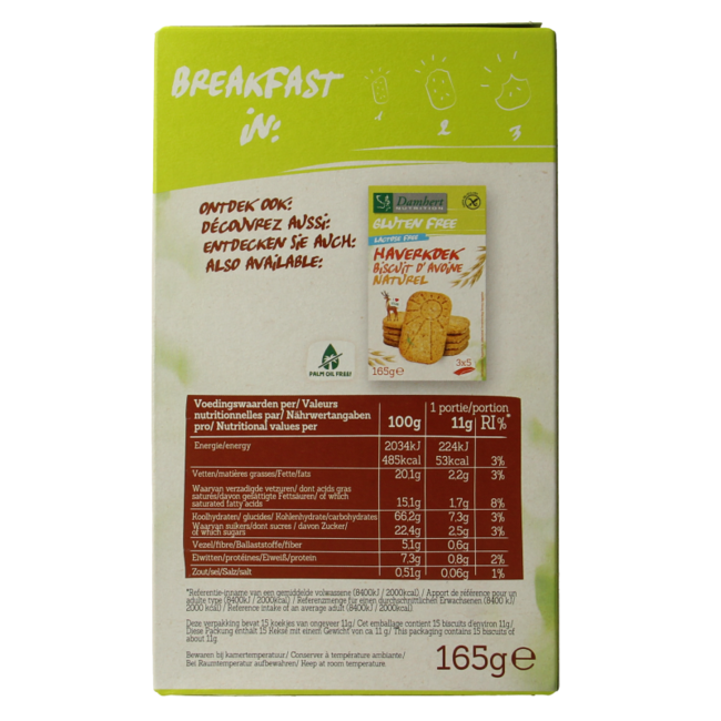 Galletas de Avena con Chocolate Damhert sin Gluten 165 Gramos