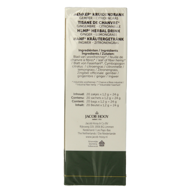 Jacob Hooy Chanvre gingembre citronnelle 12 pièces