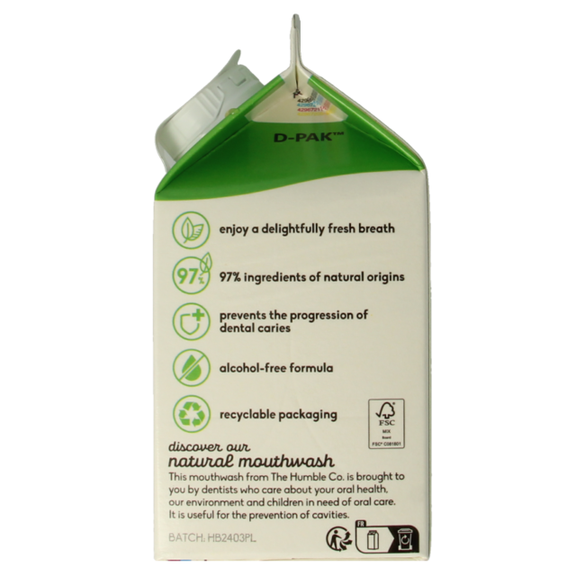 The Humble Co Mouthwash fresh mint 500 Millilitres