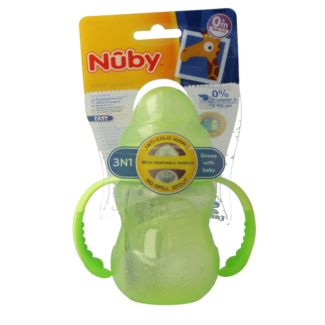 Nuby Trainingsflasche mit auslaufsicherem Sauger und auslaufsicherem Trinklernaufsatz 0+ 1 Stück