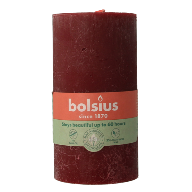 Bolsius Rustikkerze Shine 130/68 Velvet Red, 1 Stück