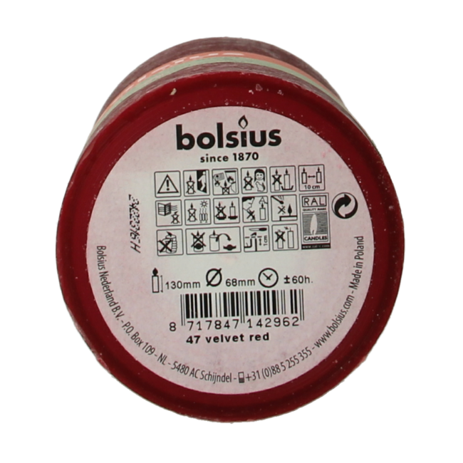 Bolsius Rustik-Stumpenkerze shine 130/68 velvet red 1 Stück