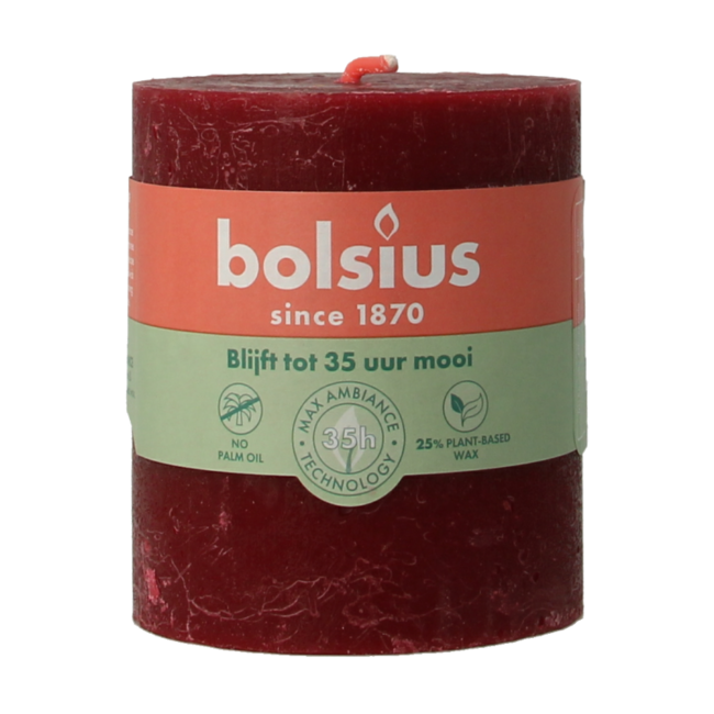 Bolsius Rustik-Stumpenkerze shine 80/68 Velvet Red 1 Stück