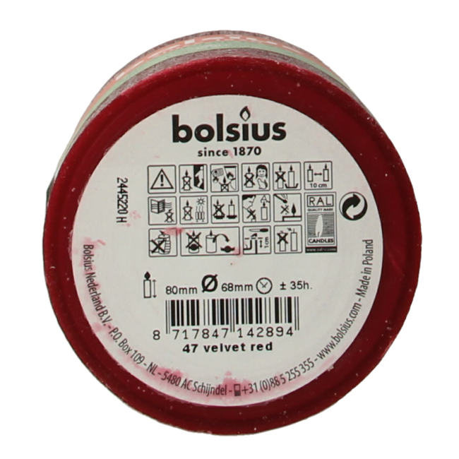 Bolsius Rustik-Stumpenkerze shine 80/68 Velvet Red 1 Stück