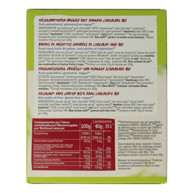 Damhert Barritas de praliné sin gluten bio 100 gramos