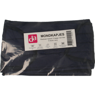 Easyessentials Easyessentials Mondkap wasbare katoen blauw 3-laags 5 Stuks