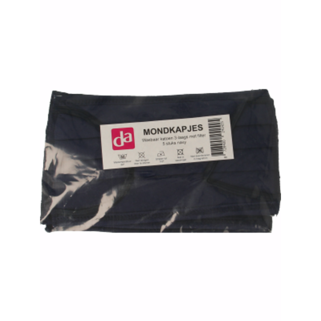 Mascarilla de algodón lavable Easyessentials azul de 3 capas, 5 unidades