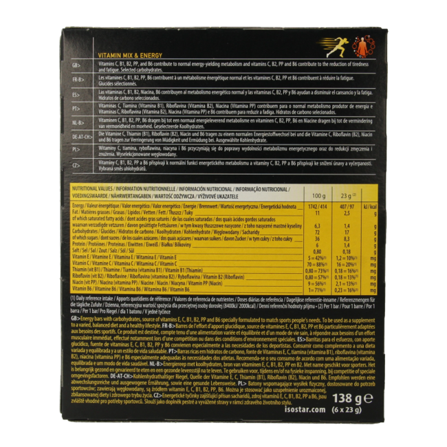 Isostar Barrita pulse chocolate pack de 6 138 gramos