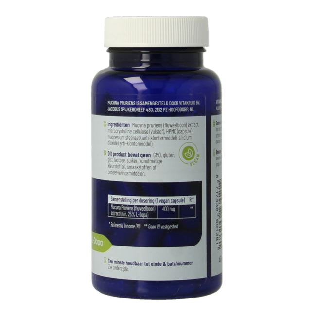 Mucuna pruriens 400mg mindestens 25% L-Dopa 60 vegetarische Kapseln