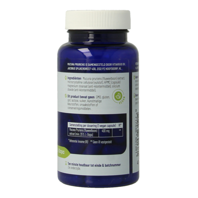 Mucuna pruriens 400mg minimum 25% L-Dopa 60 Vegetarian capsules