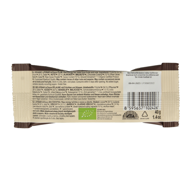 Lifefood Lifebar Inchoco Plum Organic Raw 40g