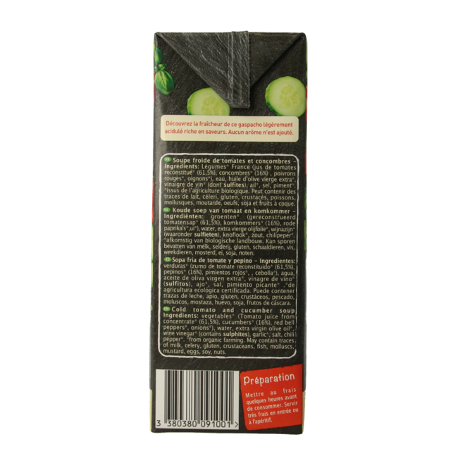 Gazpacho de tomate y pepino bio Primeal 1 litro
