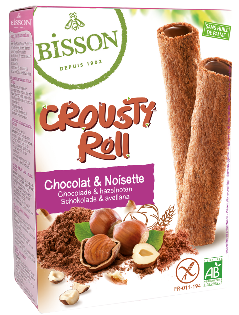 Bisson Crousty roll choco hazelnoot bio 125 Gram
