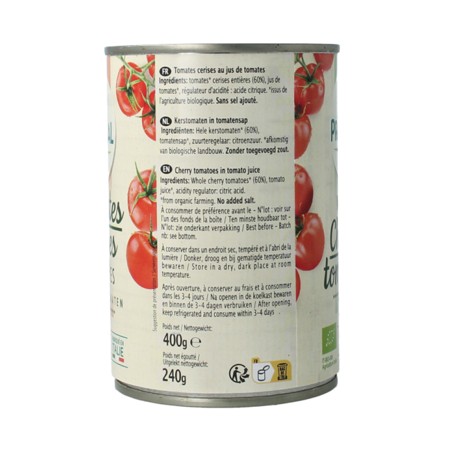Primeal Organic whole cherry tomatoes 400 Gram
