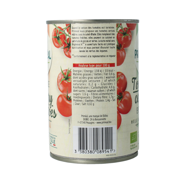 Primeal Organic whole cherry tomatoes 400 Gram