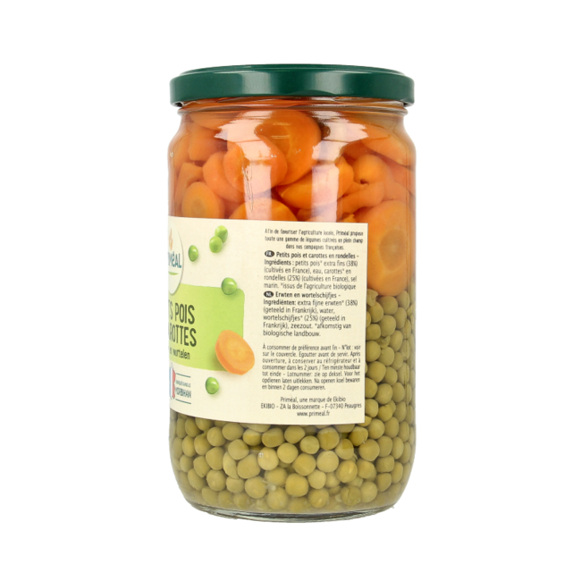 Primeal Guisantes y rodajas de zanahoria bio 660 gramos