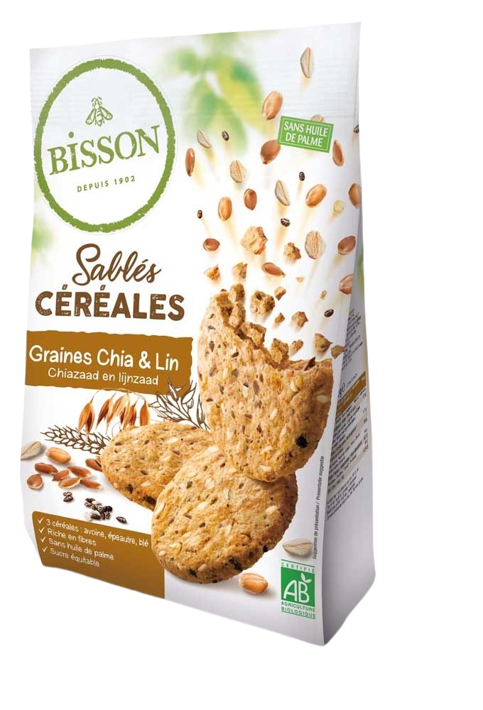 Bisson Zandkoekjes chia & lijnzaad bio 200 Gram