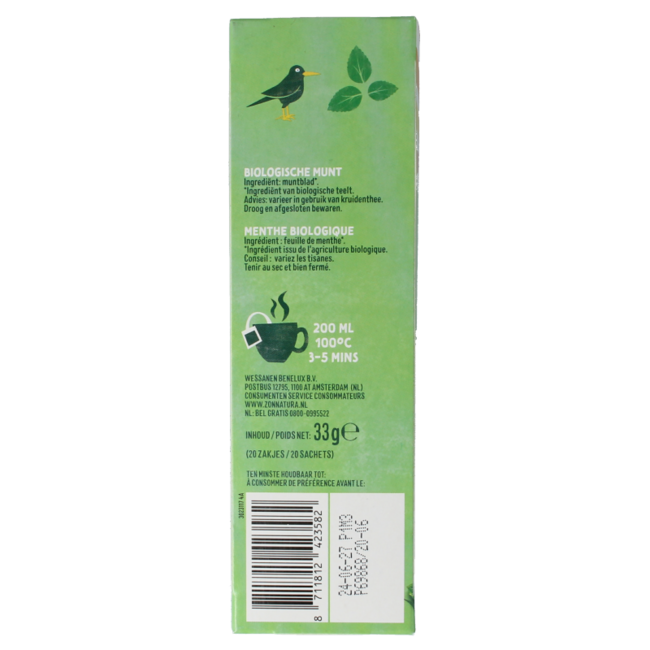 Zonnatura Té de menta 100% bio 20 bolsitas