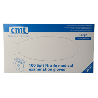 CMT Guante de examen de nitrilo blanco sin polvo talla L 100 unidades