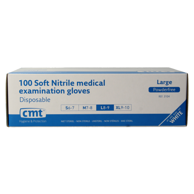 Nitrile examination gloves white powder-free size L 100 pieces