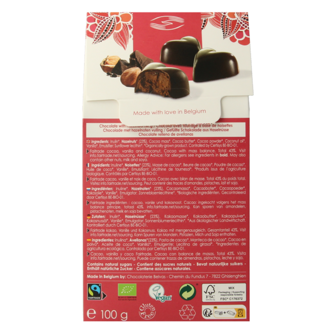 Corazón de chocolate praliné de avellana bio 100 gramos